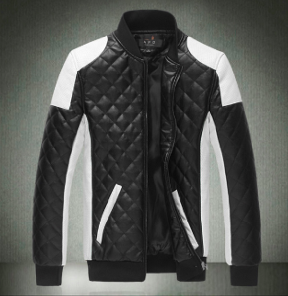 Mens Motorcycle Windproof Faux Leather Jacket in Black