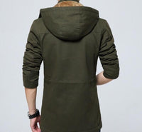 Mens Army Green Military Style Hooded Trench Coat